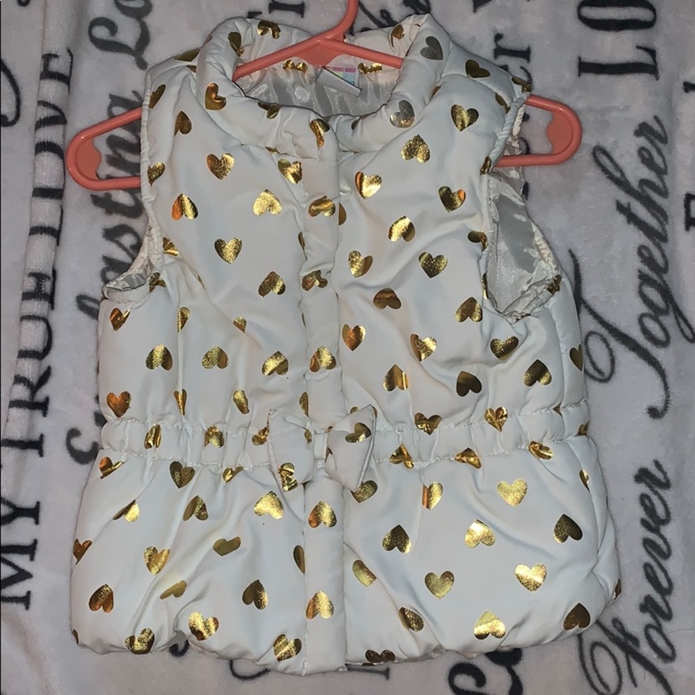 White and Gold Heart Puffy Vest